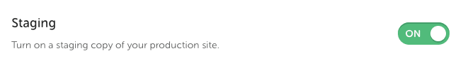 A screenshot from the settings page in my hosting provider, Flywheel, showing a setting called "Staging" which is enabled.